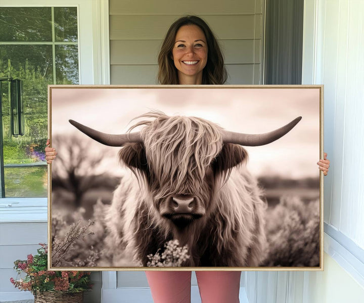 The Scottish Cow Longhorn Wall Art Canvas Print adds charm to the kitchen.