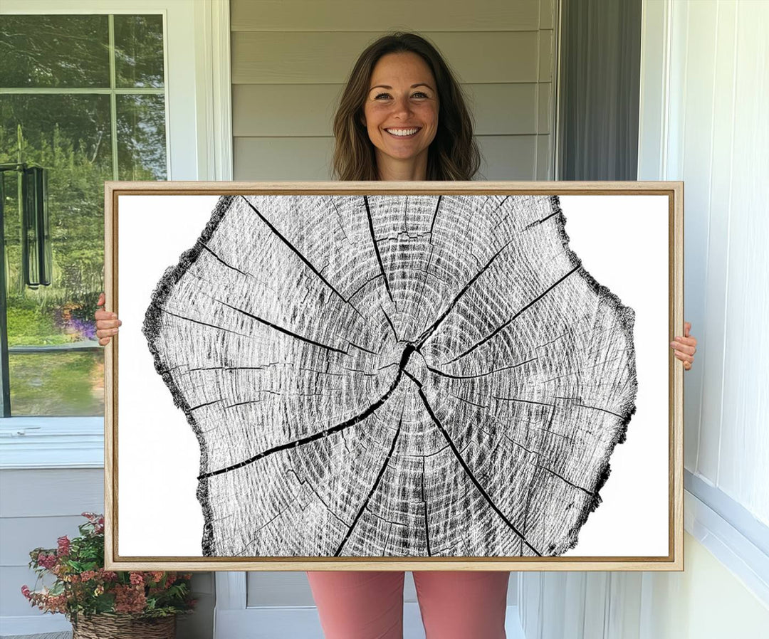 Black and white tree ring art print.