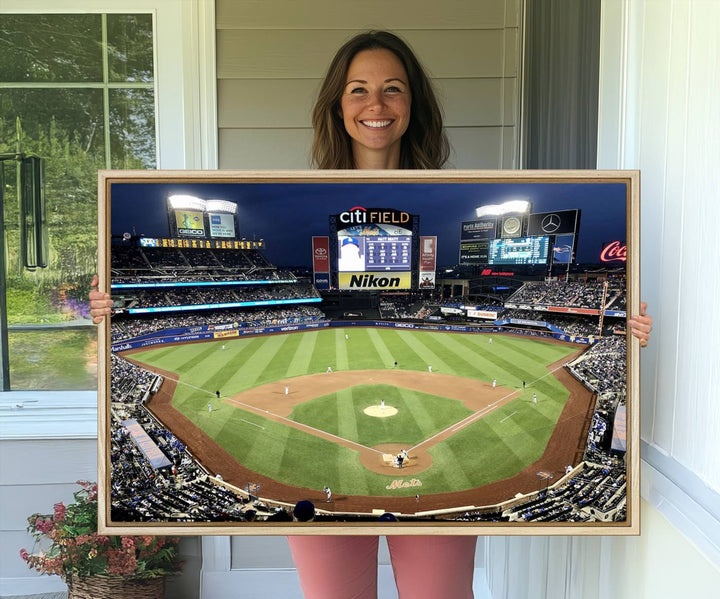 The wall is adorned with a 3-panel Citi Field Wall Art Print, framed for sports-themed decor.