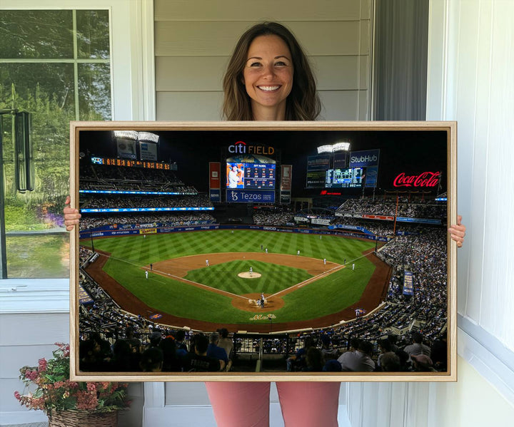 A print of the Oakland Athletics game at RingCentral Coliseum hangs on the wall.