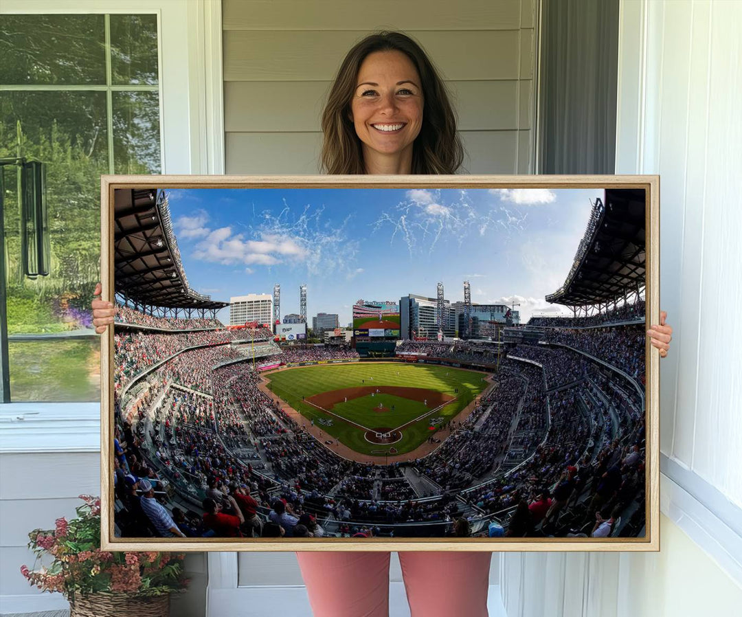 Truist Park Stadium Triple Canvas: Atlanta Braves Game Day Sky—Perfect Decor!.