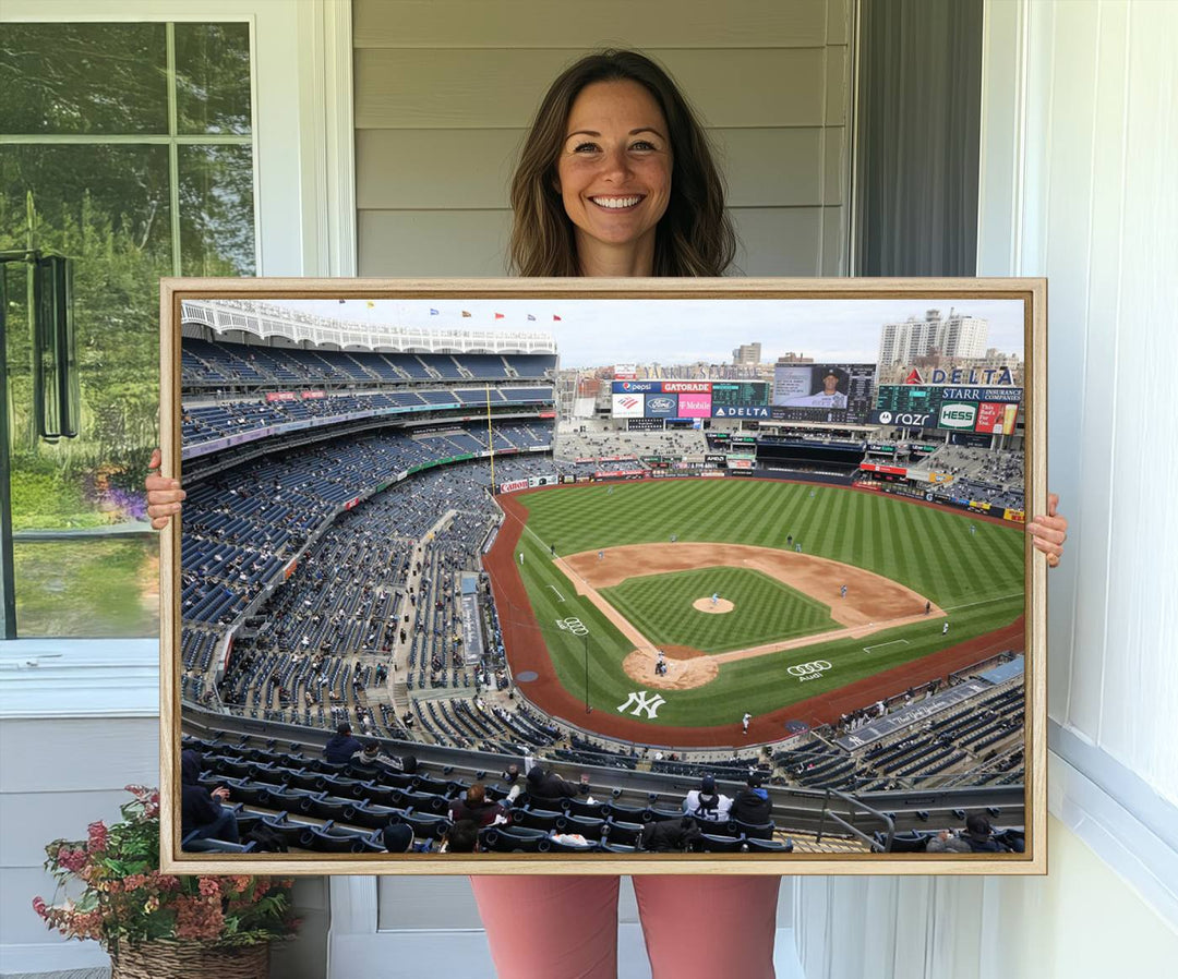 Aerial view of Yankee Stadium filled with fans, showcased on a New York Yankees Stadium Wall Art Canvas Print.