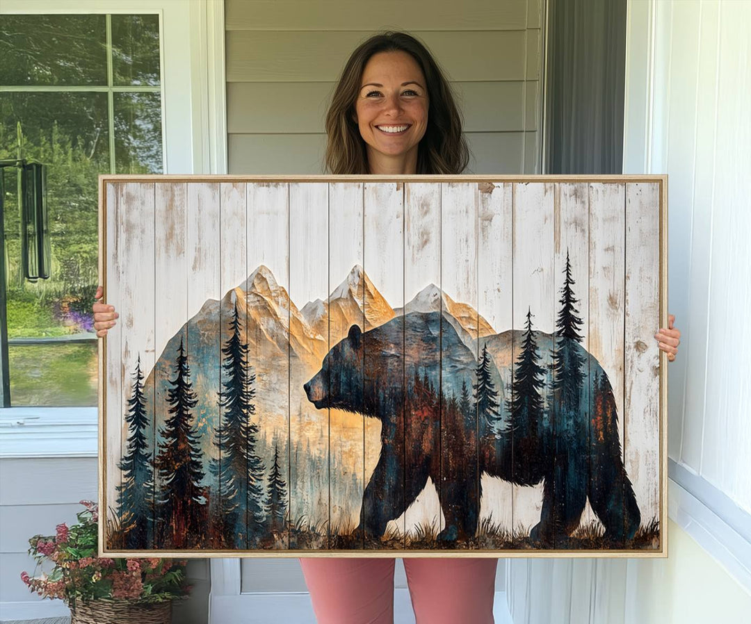 Grizzly 399 Wall Art triptych features a serene mountain scene.