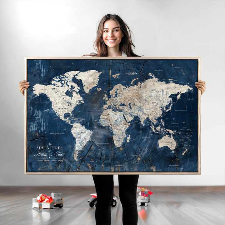 Personalized World Map Wall Art Print - Framed Custom World Map Canvas Print - Personalized World Map Wall Art, Customize Wall Art Map Print