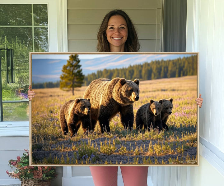 The dining room showcases the Grizzly 399 in Wild Flowers wall art.