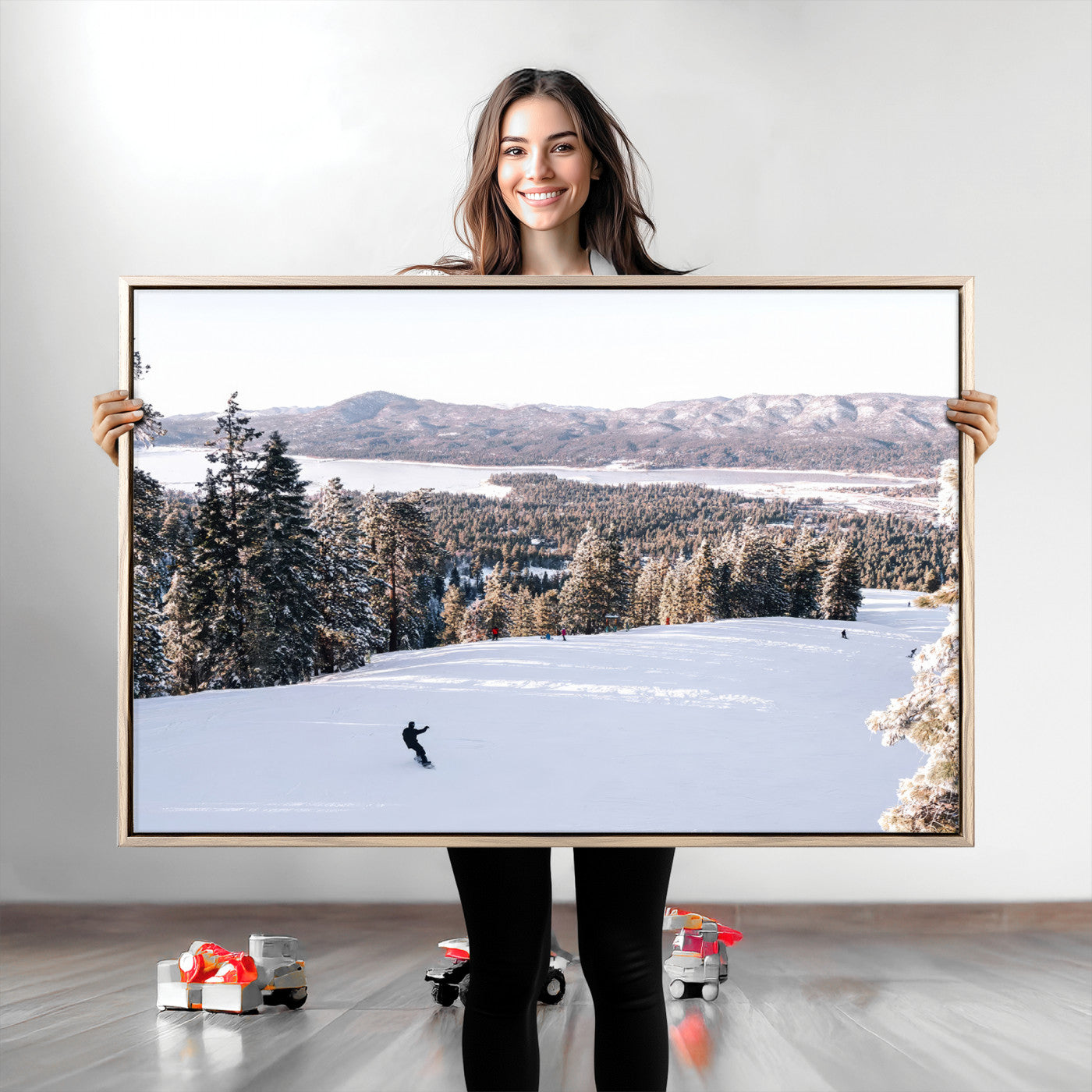 79857868-MGV-CV-36X24-Snowy Mountain Wall Art Canvas Print, Framed Ski Slope Art Picture Print, Winter Forest Perfect Rustic Decor, Framed Ski Slope Canvas