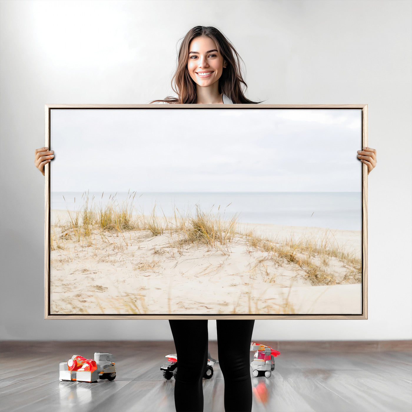 13146857-MGV-CV-36X24-Beach Dunes Wall Art Canvas Print, Framed Coastal Grass Art Picture Print, Sand Perfect Minimalist Decor, Framed Sand Dunes Canvas