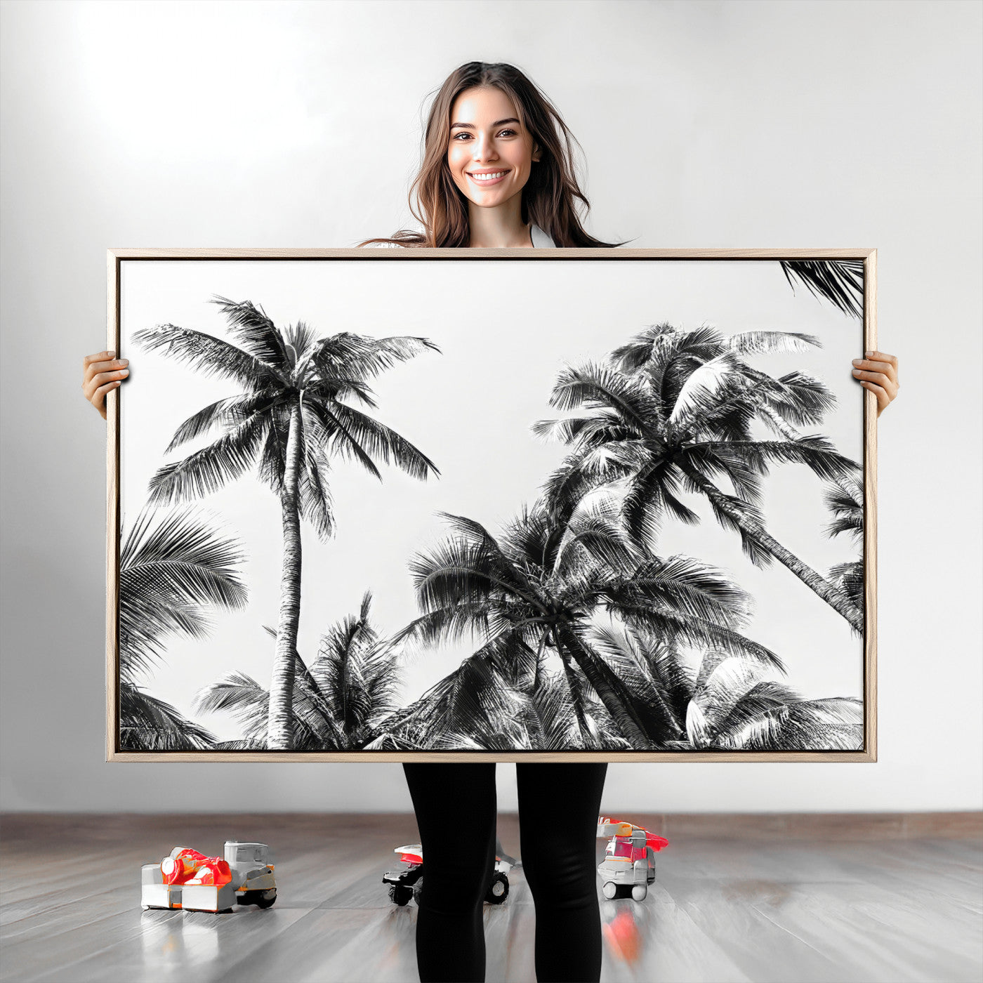 46641801-MGV-CV-40X27-Palm Wall Art Canvas Print, Framed Tropics Art Picture Print, Monochrome Perfect Minimalist Decor