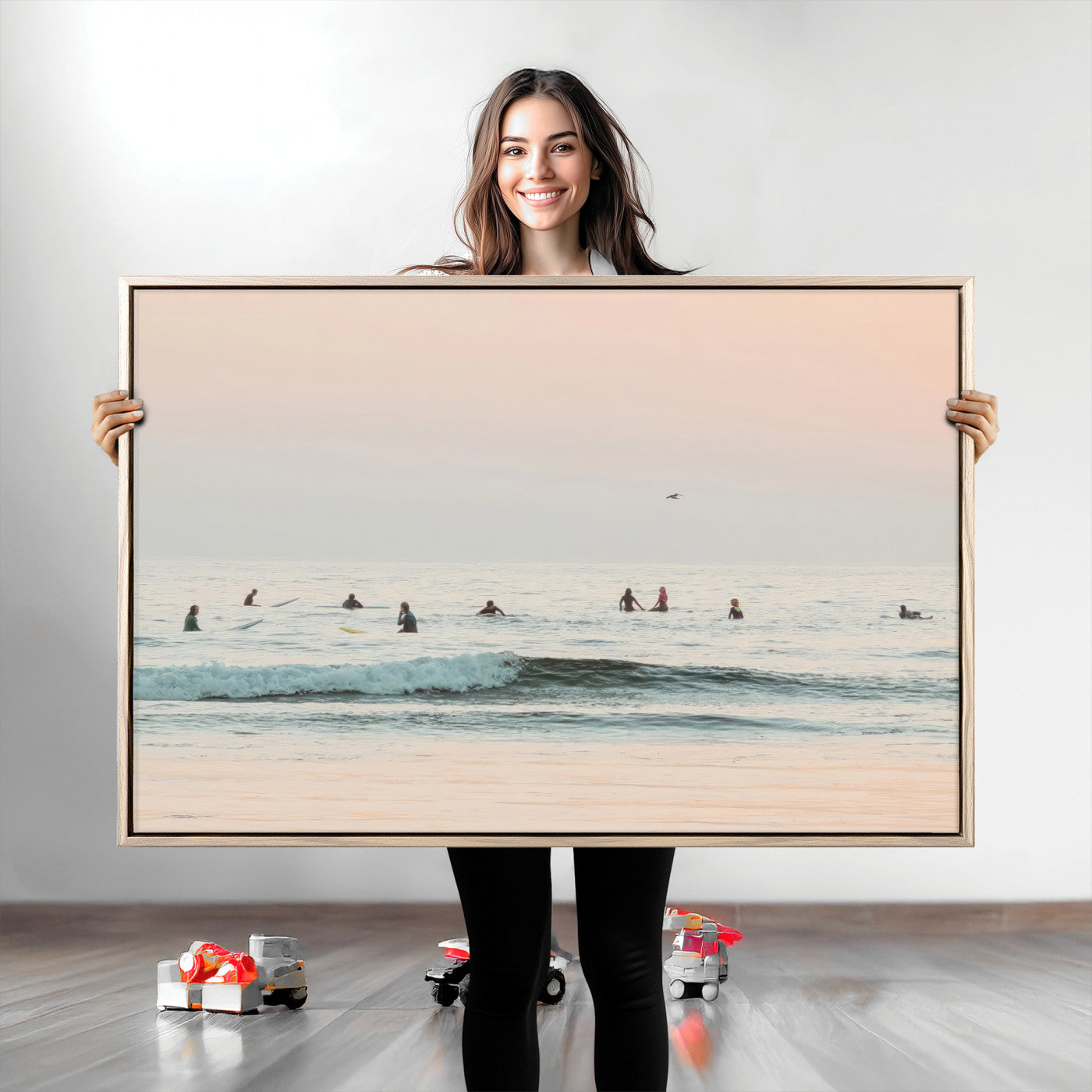 98888919-MGV-CV-36X24-Pastel Ocean Wall Art Canvas Print, Framed Soft Sunset Art Picture Print, Calm Sea Perfect minimalist Decor