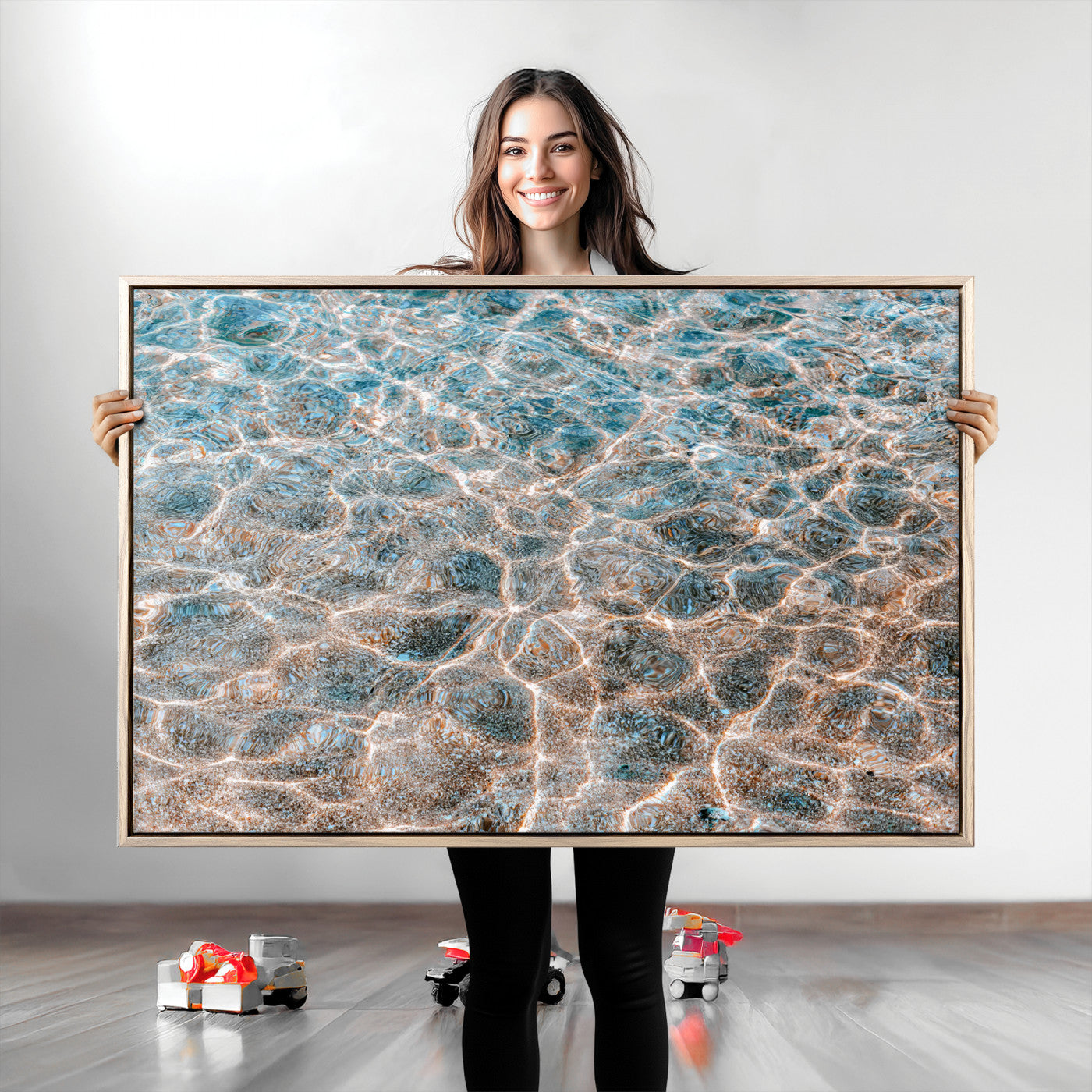 26580287-MGV-CV-36X24-Clear Water Wall Art Canvas Print, Framed Sunlit Ripples Art Picture Print, Ocean Texture Perfect Modern Coastal Decor