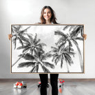 Edit-Images-Black and White Palm Tree Wall Art – Monochrome Tropical Canvas Print for Coastal or Minimalist Living Room Decor