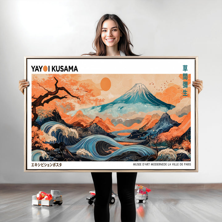 Yayoi Kusama 1986 Wall Art Print – Yayoi Kusama Wabi Sabi Japanese Wall Art Print - Vibrant Abstract Landscape Canvas – Ready-to-Hang Print