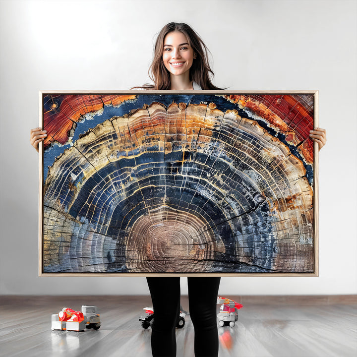 Tree Rings Canvas Wall Art Print, Framed Wood Texture Art Picture Print, Petrified Wood Perfect Modern Rustic Decor Artwork