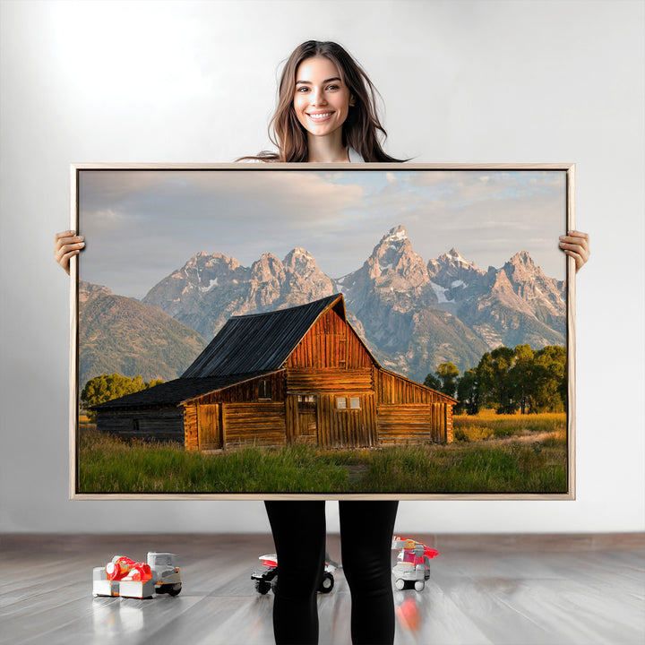 Rustic Barn Wall Art Canvas Print, Framed Western Landscape Art Picture Print, Farmhouse Style Perfect Rustic Farmhouse Decor Artwork