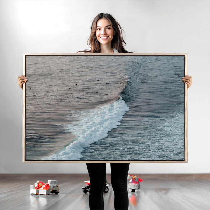 Ocean Waves Wall Art Canvas Print, Framed Coastal Serenity Art Picture Print, Surf Perfect Coastal Decor Artwork