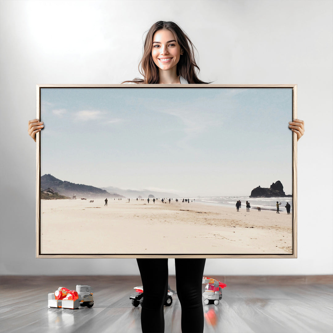 Minimalist Beach Wall Art Canvas Print, Framed Coastal Serenity Art Picture Print, Soft Sand Perfect Coastal Decor Artwork