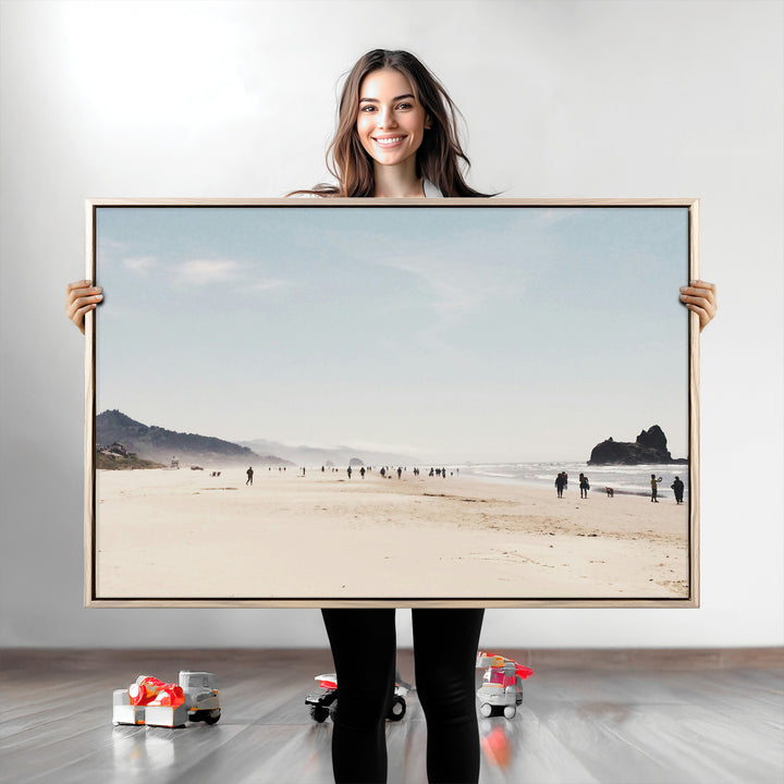 Minimalist Beach Wall Art Canvas Print, Framed Coastal Serenity Art Picture Print, Soft Sand Perfect Coastal Decor Artwork
