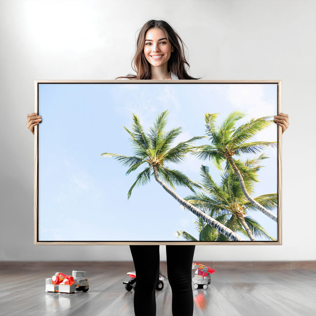 Palm Trees Wall Art Canvas Print, Framed Tropical Art Picture Print, Coastal Perfect Tropical Decor Artwork