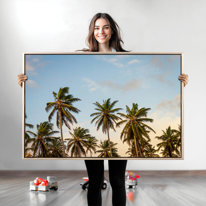 Palms Wall Art Canvas Print, Framed Tropical Art Picture Print, Coastal Perfect Coastal Decor Artwork