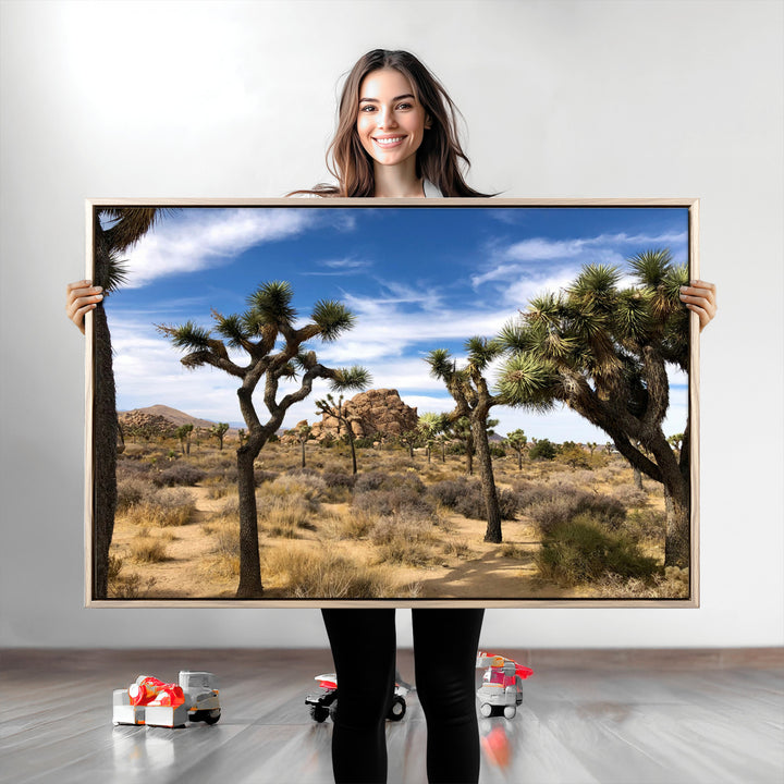 Joshua Tree Desert Wall Art Canvas Print, Framed Southwestern Nature Art Picture Print, Rustic Earth Tones Perfect Southwestern Boho Decor