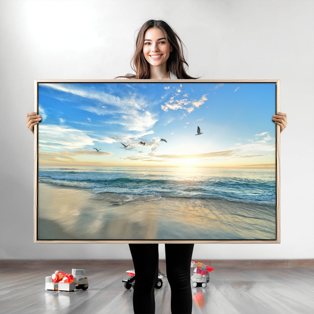 Minimalist Seaside Morning Glow Art Canvas Print, Golden Reflections Perfect Coastal Minimalist Decor Artwork