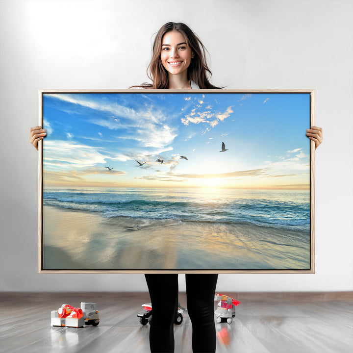 Minimalist Seaside Morning Glow Art Canvas Print, Golden Reflections Perfect Coastal Minimalist Decor Artwork