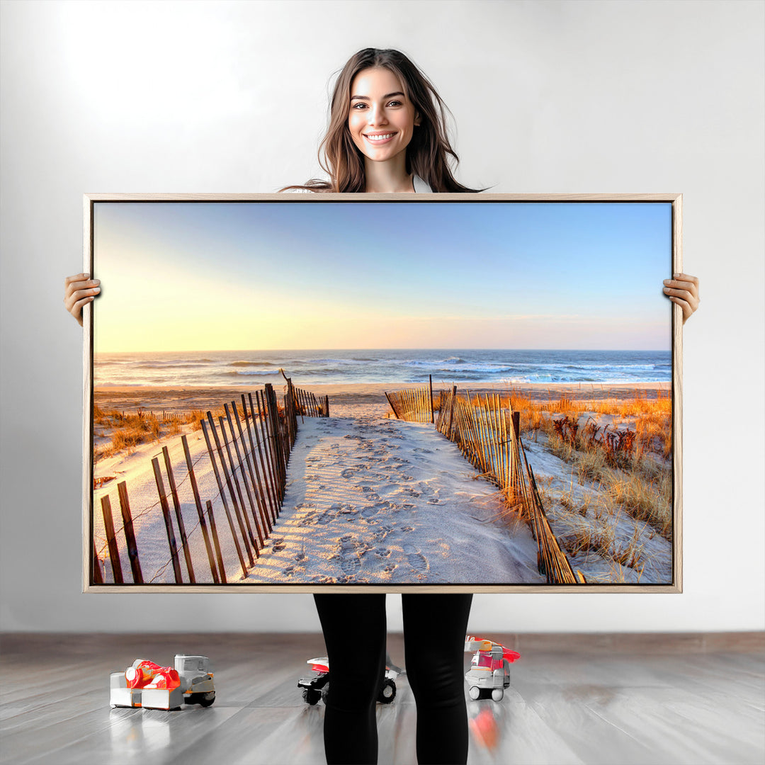Ocean Sunset Wall Art Wall Art Canvas Print, Framed Nautical Photography Art Picture Print, Summer Beach House Decor Perfect Coastal