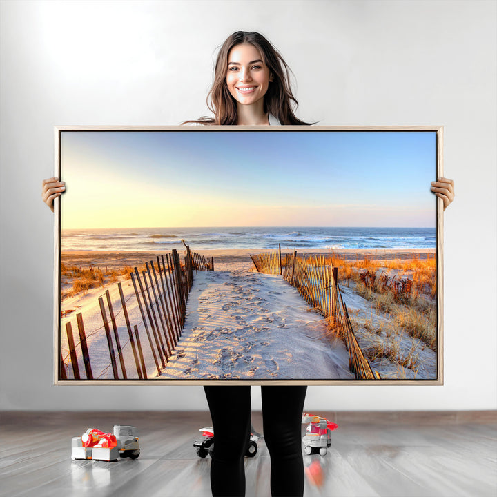 Ocean Sunset Wall Art Wall Art Canvas Print, Framed Nautical Photography Art Picture Print, Summer Beach House Decor Perfect Coastal