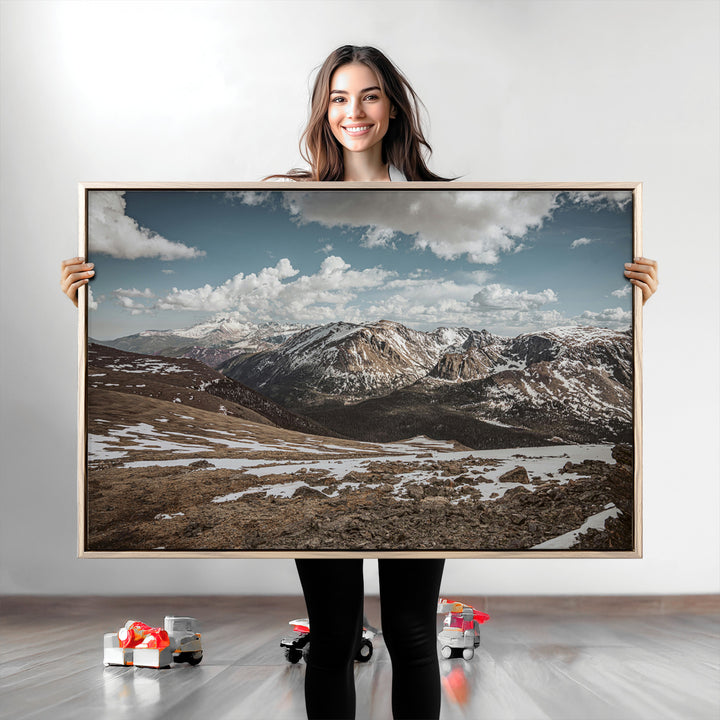 Mountain Landscape Wall Art Canvas Print, Framed Snowy Peaks Art Picture Print, Rugged Highlands Perfect Rustic Adventure Decor Artwork