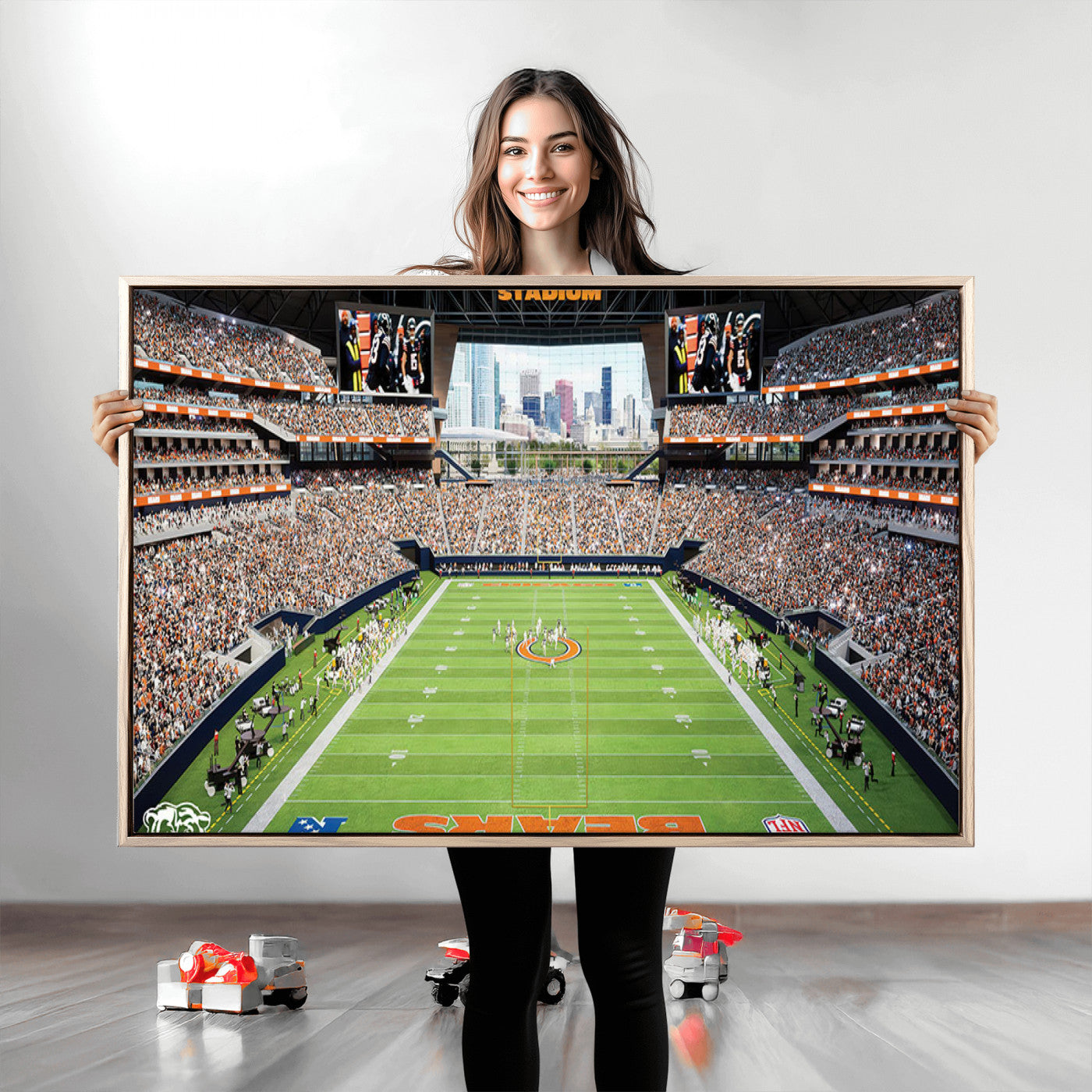 76935553-MGV-CV-36X24-Chicago Bears Soldiers Field Wall Art Canvas Print – Framed Football Stadium Artwork for Sports Fans, Soldier Field Skyline Canvas Decor for Game Room or Man Cave
