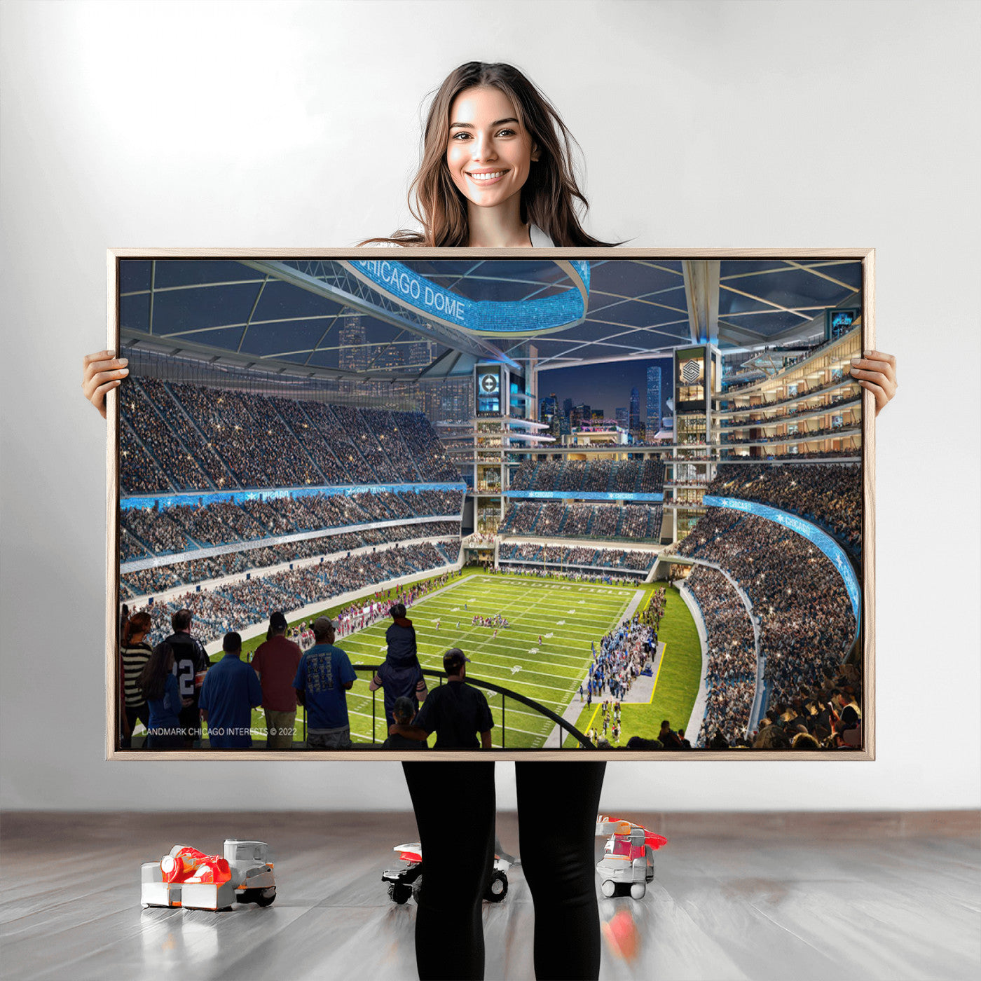 41816511-MGV-CV-36X24-Chicago Bears Soldiers Field Wall Art Canvas Print – Framed Football Stadium Artwork for Sports Fans, Soldier Field Skyline Canvas Decor for Game Room or Man Cave