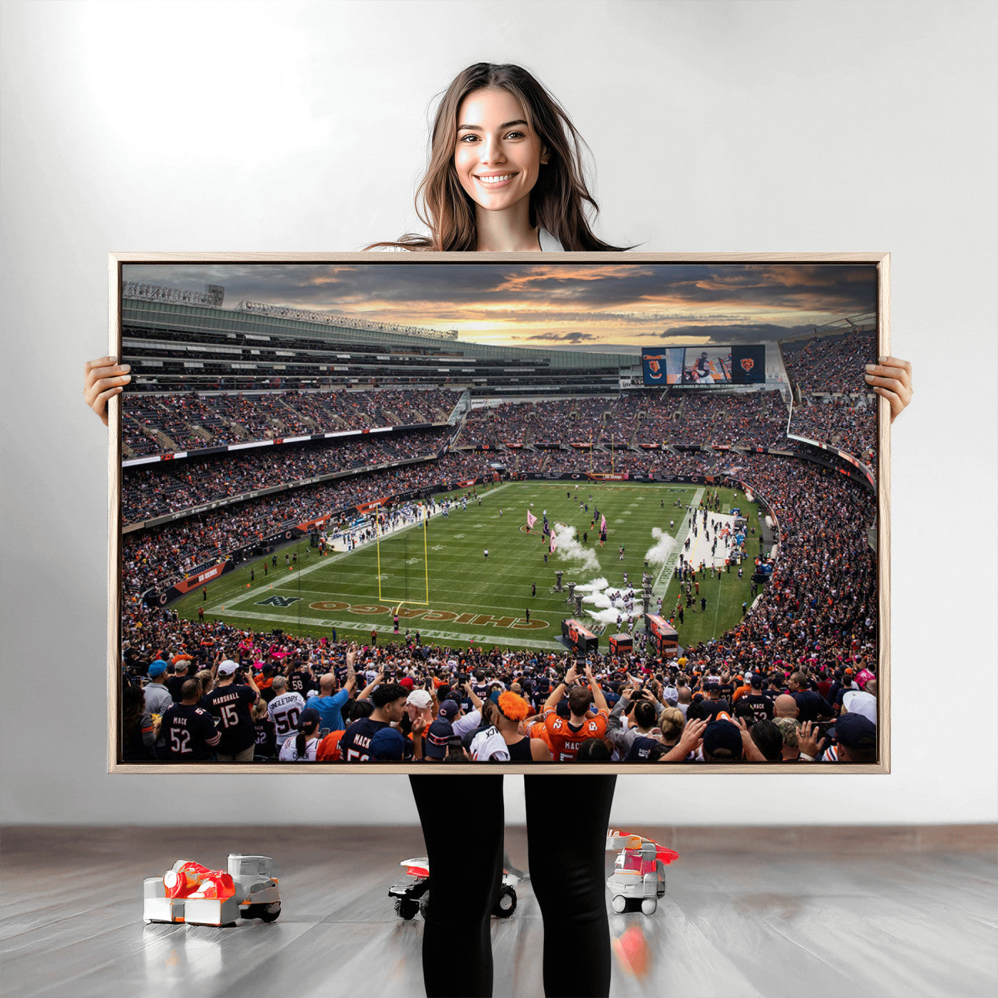 87578930-MGV-CV-36X24-Chicago Bears Soldiers Field Wall Art Canvas Print – Framed Football Stadium Artwork for Sports Fans, Soldier Field Skyline Canvas Decor for Game Room or Man Cave