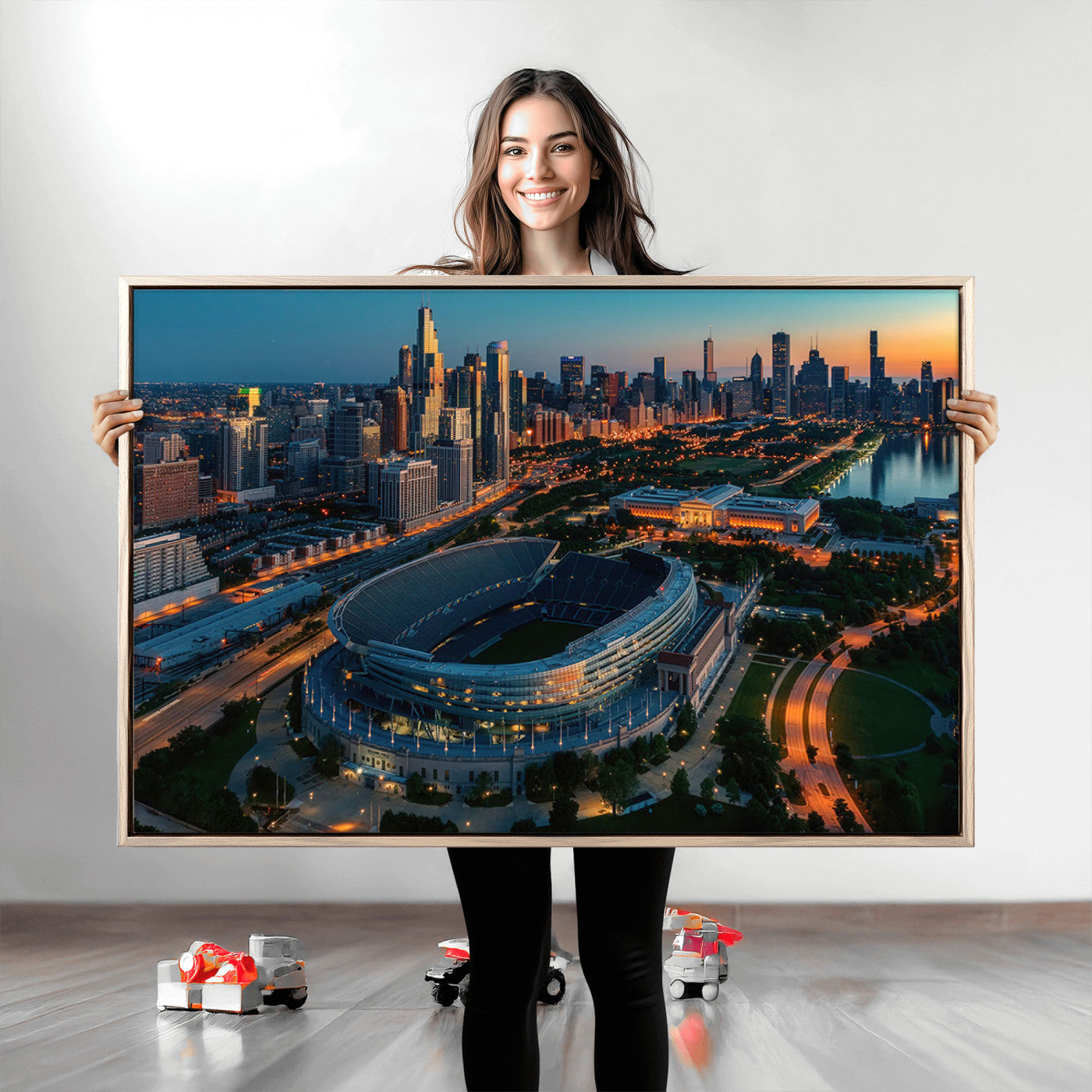 36690345-MGV-CV-36X24-Chicago Bears Soldiers Field Wall Art Canvas Print – Framed Football Stadium Artwork for Sports Fans, Soldier Field Skyline Canvas Decor for Game Room or Man Cave