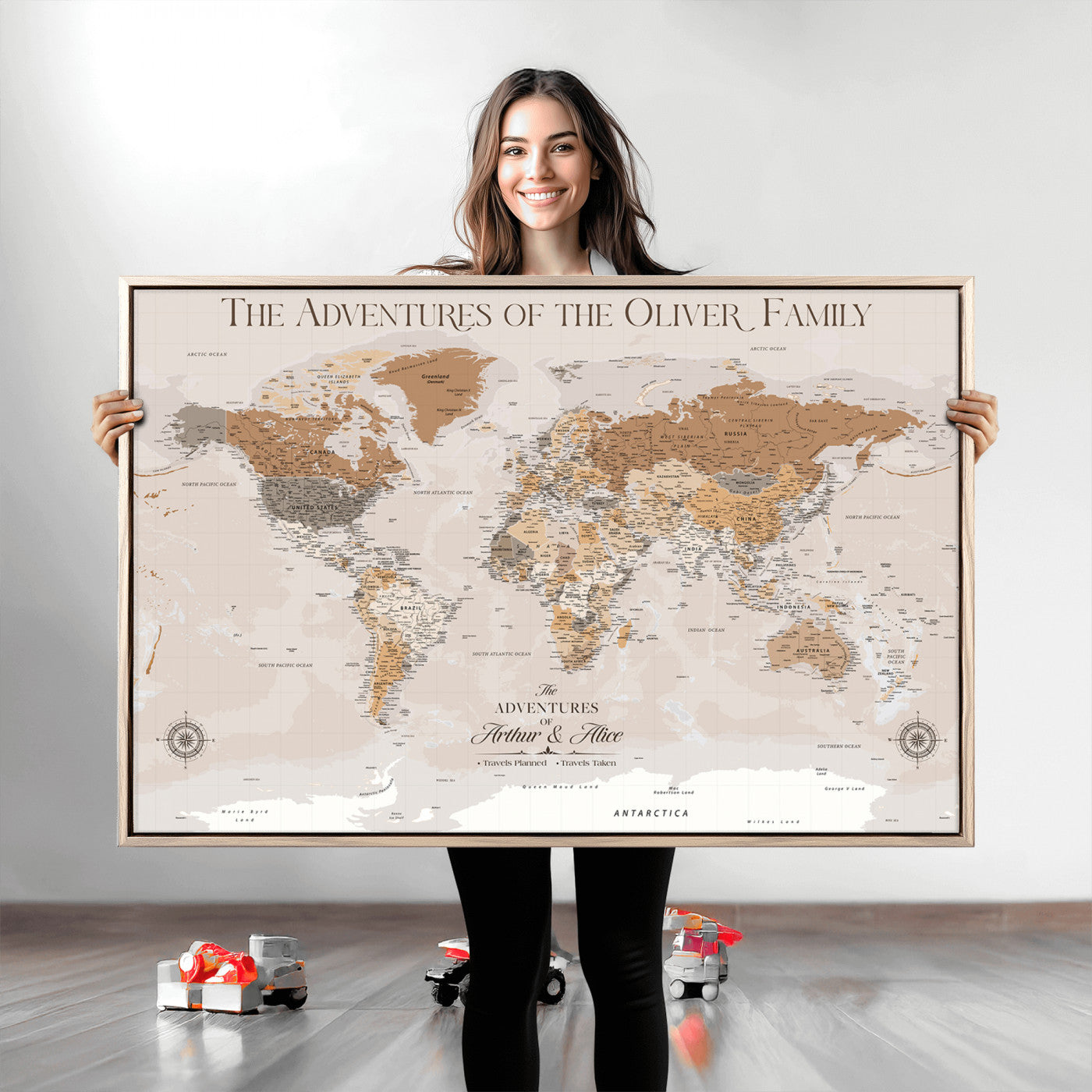 43101120-MGV-CV-36X24-World Travel Map with Pins – Push Pin Maps of Where I've Been, Framed Wall Map for Travel Memories, Old Style Decorative World Map - H10
