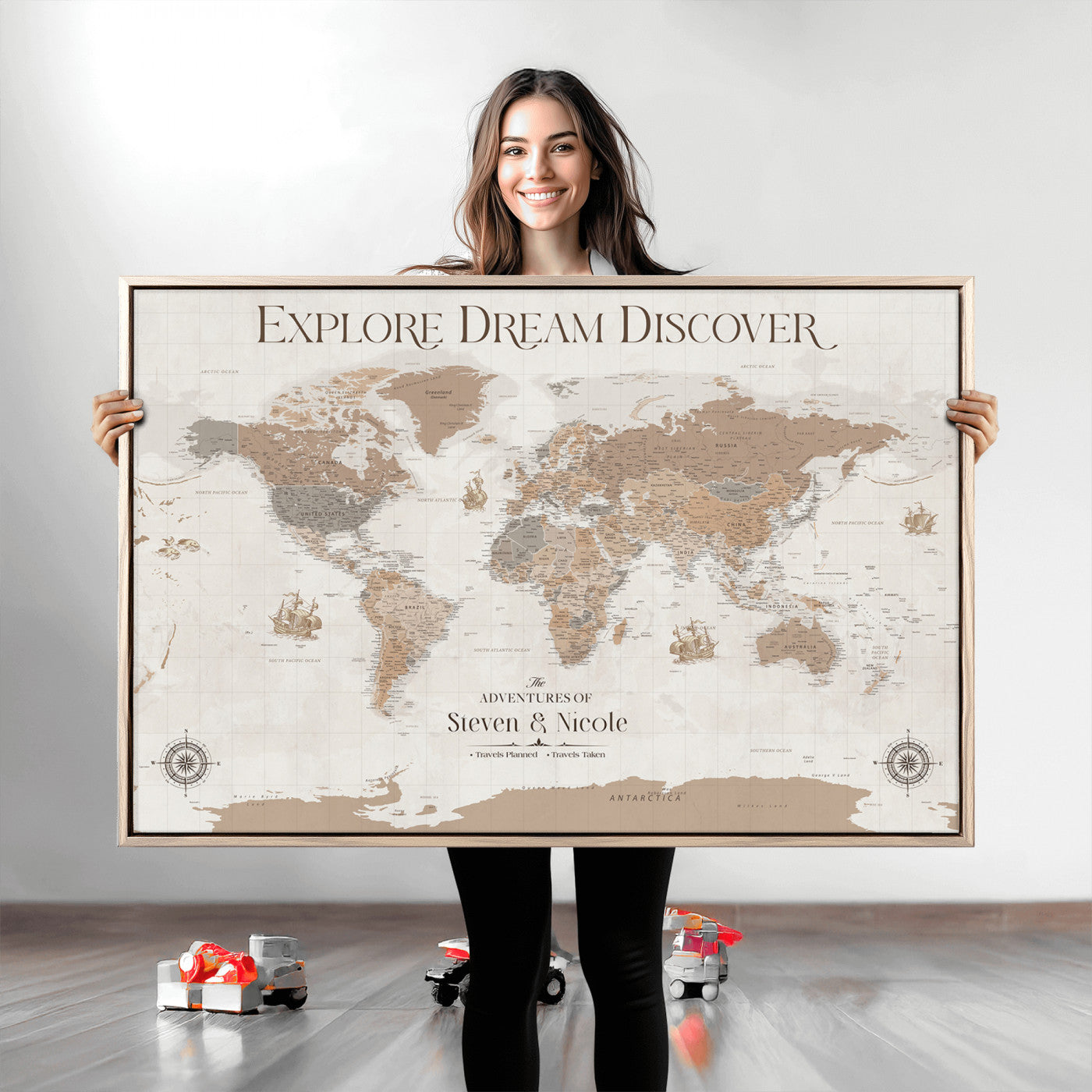 95738134-MGV-CV-36X24-Custom Push Pin World Map Wall Canvas Print – Personalized Travel Tracker with Pins – Framed Large Multi-Size Canvas for Home Office Decor