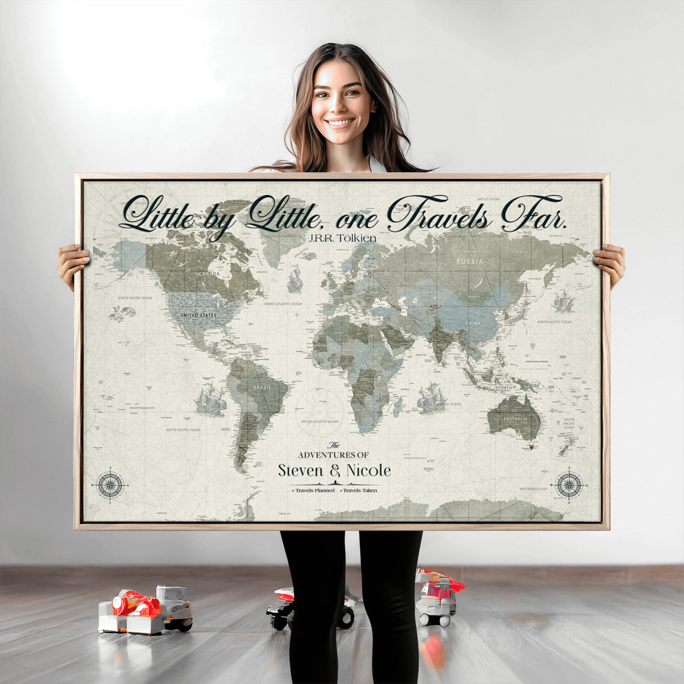 72081300-MGV-CV-36X24-Custom Push Pin World Map Wall Canvas Print – Personalized Travel Tracker with Pins – Framed Large Multi-Size Canvas for Home Office Decor