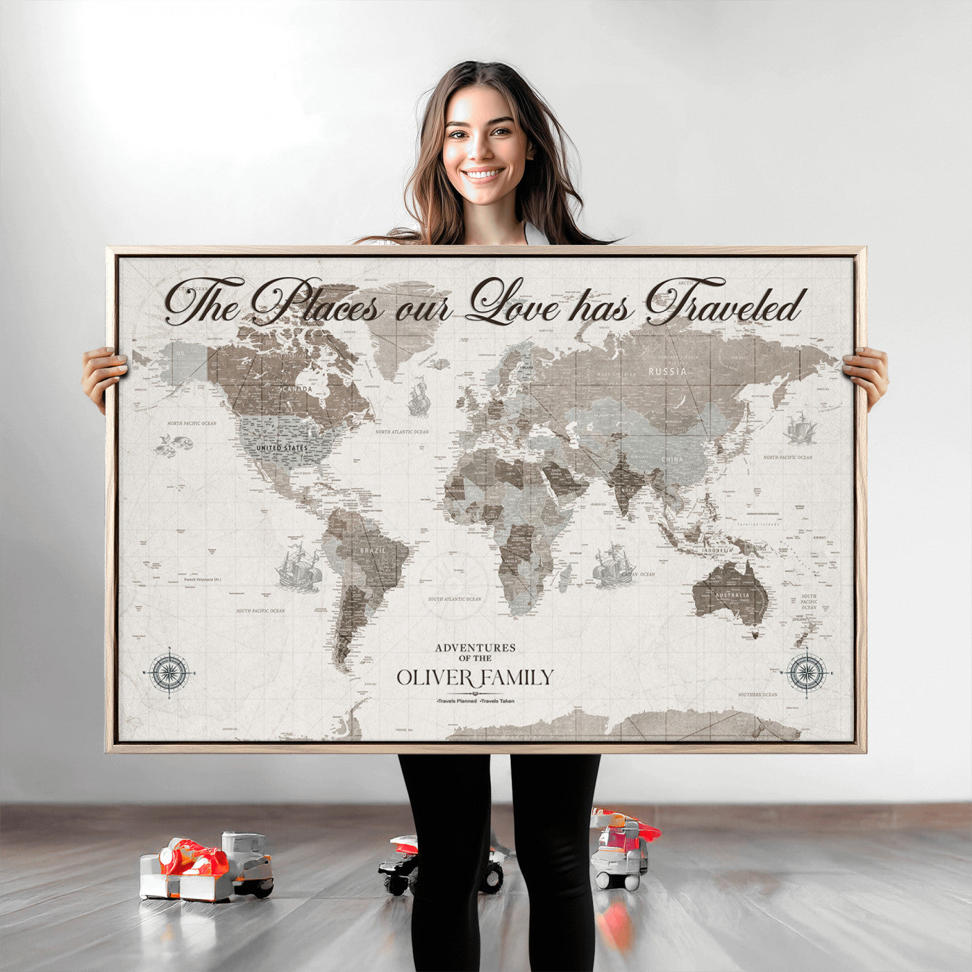 88245481-MGV-CV-36X24-Custom Push Pin World Map Wall Canvas Print – Personalized Travel Tracker with Pins – Framed Large Multi-Size Canvas for Home Office Decor