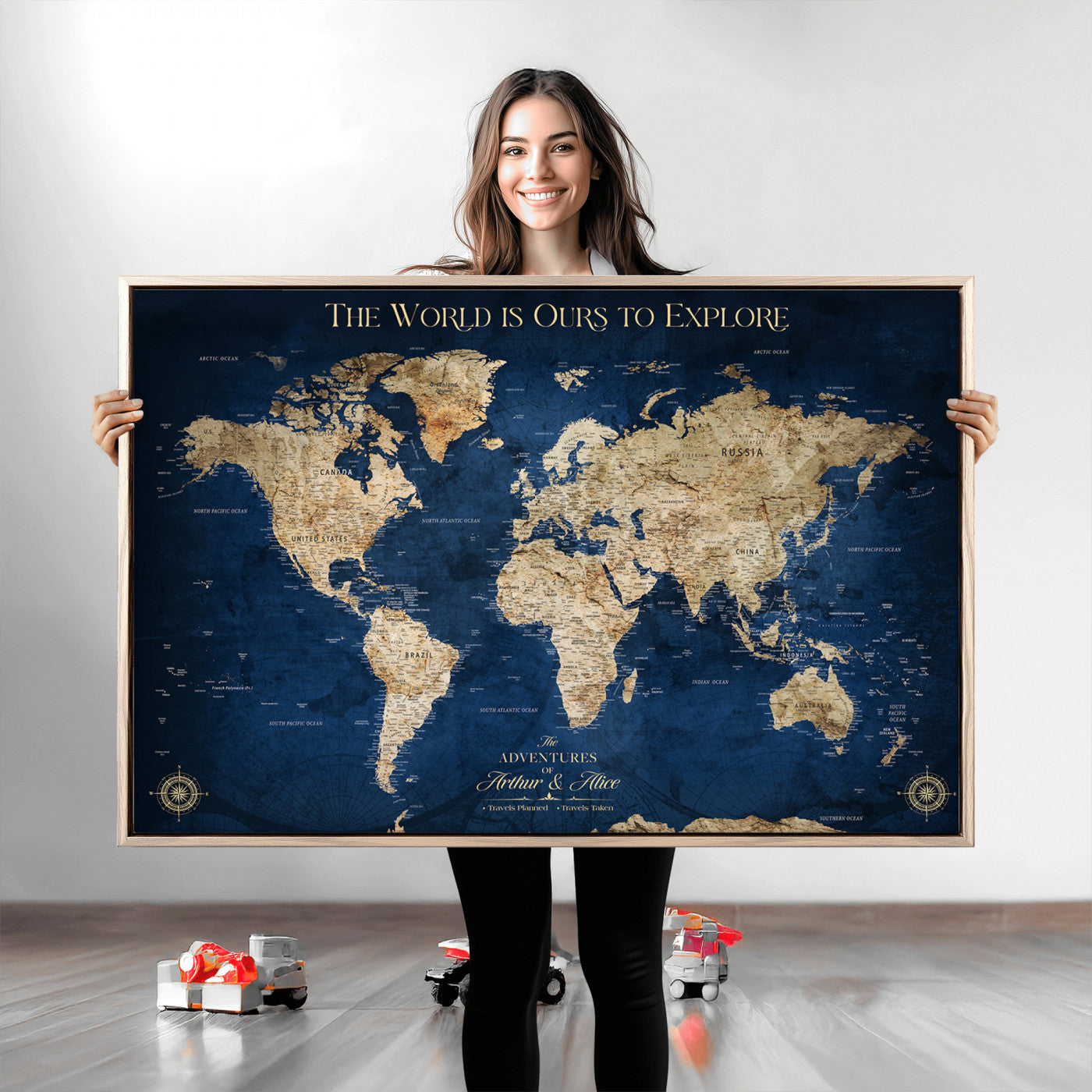 10181149-MGV-CV-36X24-Custom Push Pin World Map Wall Canvas Print – Personalized Travel Tracker with Pins – Framed Large Multi-Size Canvas for Home Office Decor