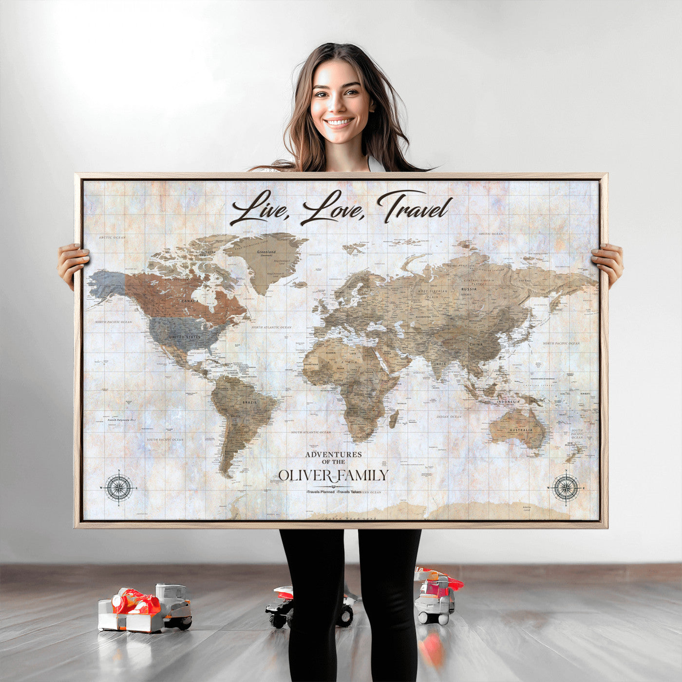76256172-MGV-CV-36X24-Custom Push Pin World Map Wall Canvas Print – Personalized Travel Tracker with Pins – Framed Large Multi-Size Canvas for Home Office Decor