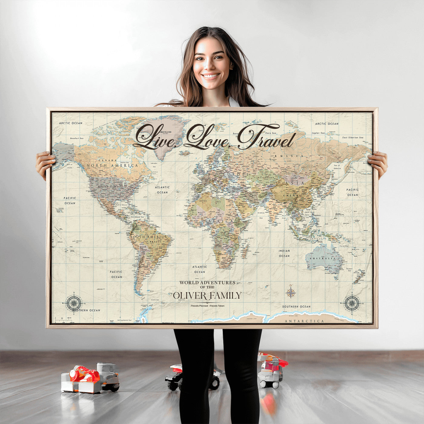 49563244-MGV-CV-36X24-Custom Push Pin World Map Wall Canvas Print – Personalized Travel Tracker with Pins – Framed Large Multi-Size Canvas for Home Office Decor