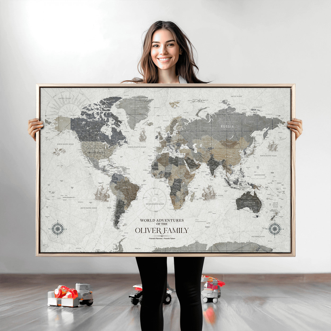 24596128-MGV-CV-36X24-Custom Push Pin World Map Wall Canvas Print – Personalized Travel Tracker with Pins – Framed Large Multi-Size Canvas for Home Office Decor