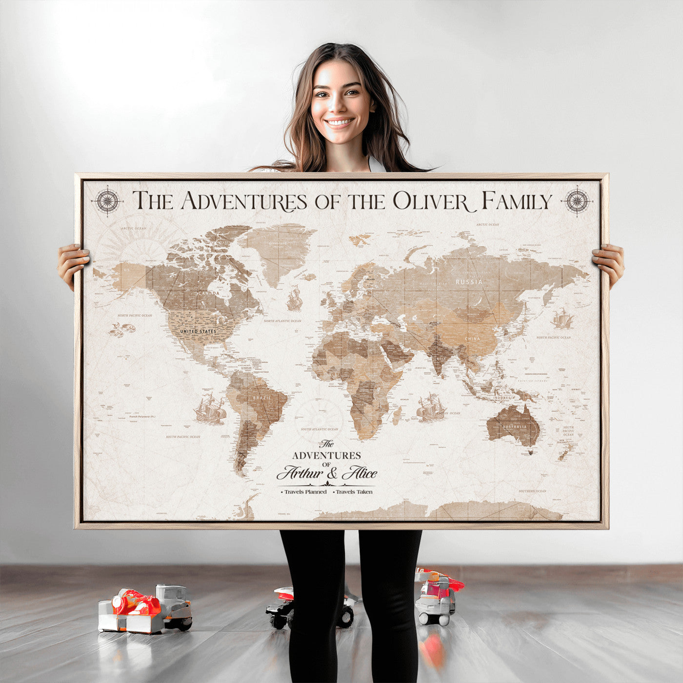 58395047-MGV-CV-36X24-Custom Push Pin World Map Wall Canvas Print – Personalized Travel Tracker with Pins – Framed Large Multi-Size Canvas for Home Office Decor