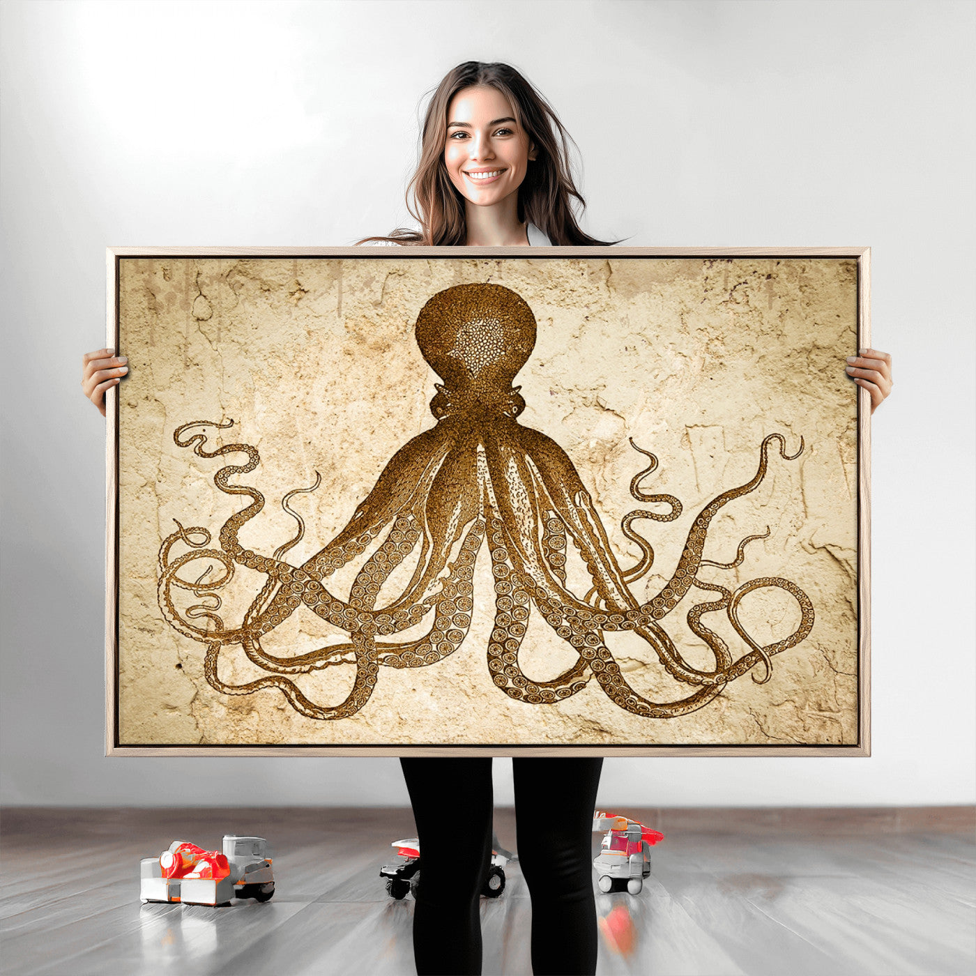 96154-MGV-CV-36X24-Sepia Octopus Wall Art Abstract Animal Canvas Print