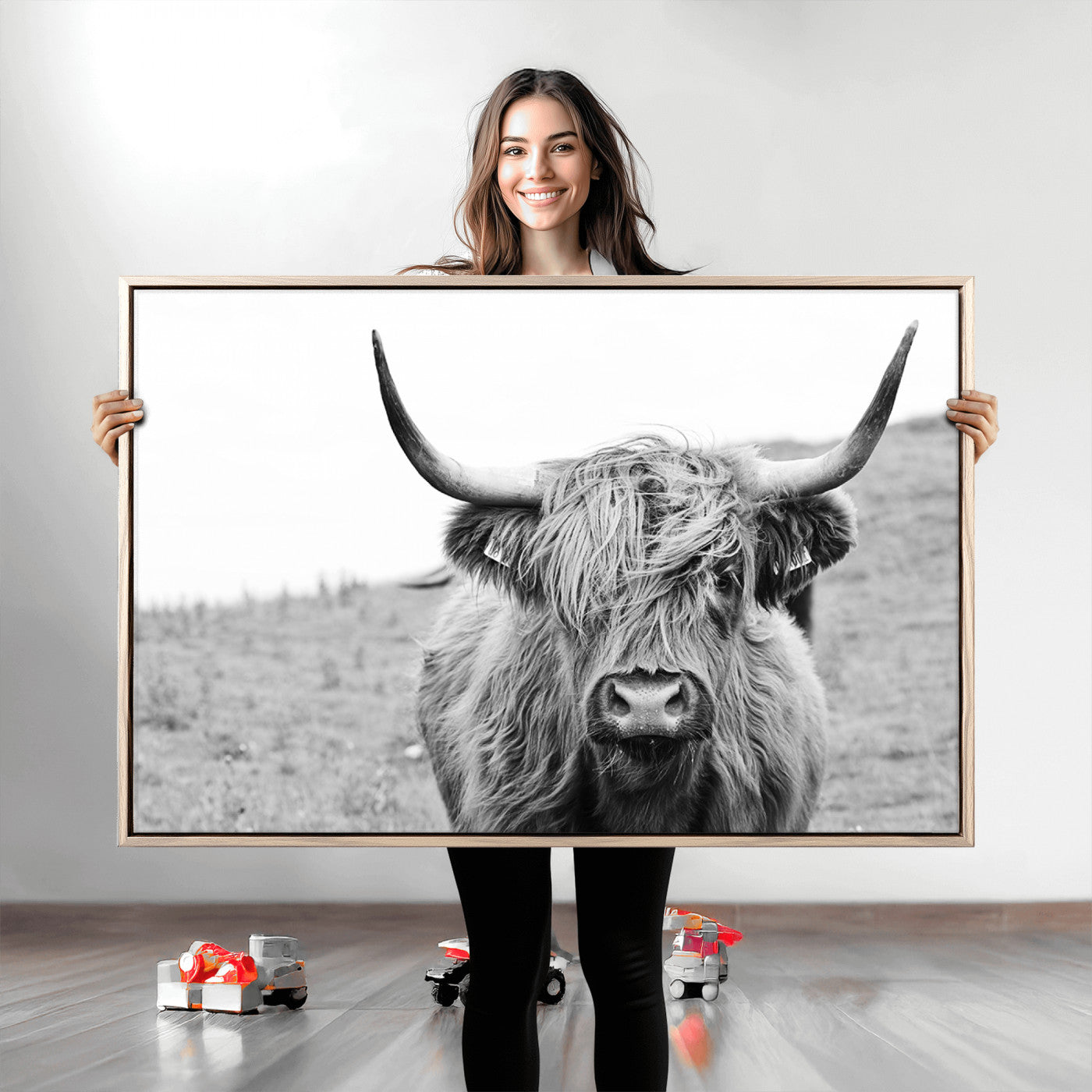16248-MGV-CV-36X24-Newfoundland Cow Art Wall Art, Black White Cow Art Wall Art Canvas Print