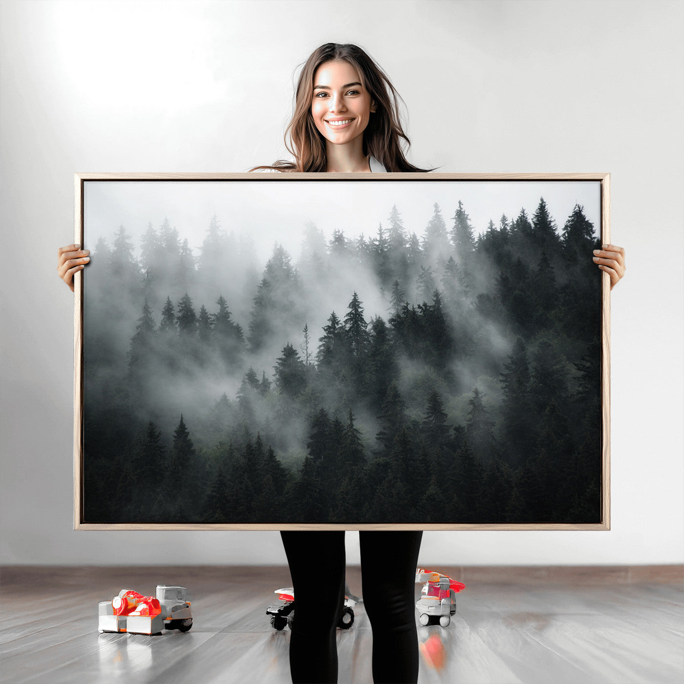 52359-MGV-CV-36X24-Foggy Forest Wall Art Canvas Print | 3 Panel Large Misty Landscape for Dining Room, Office, or Living Room | Ready to Hang Nature Deco