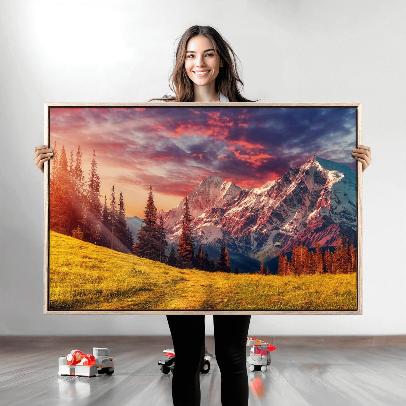 48448-MGV-CV-36X24-Mountain and Daylight Red Sunset Wall Art Canvas Print
