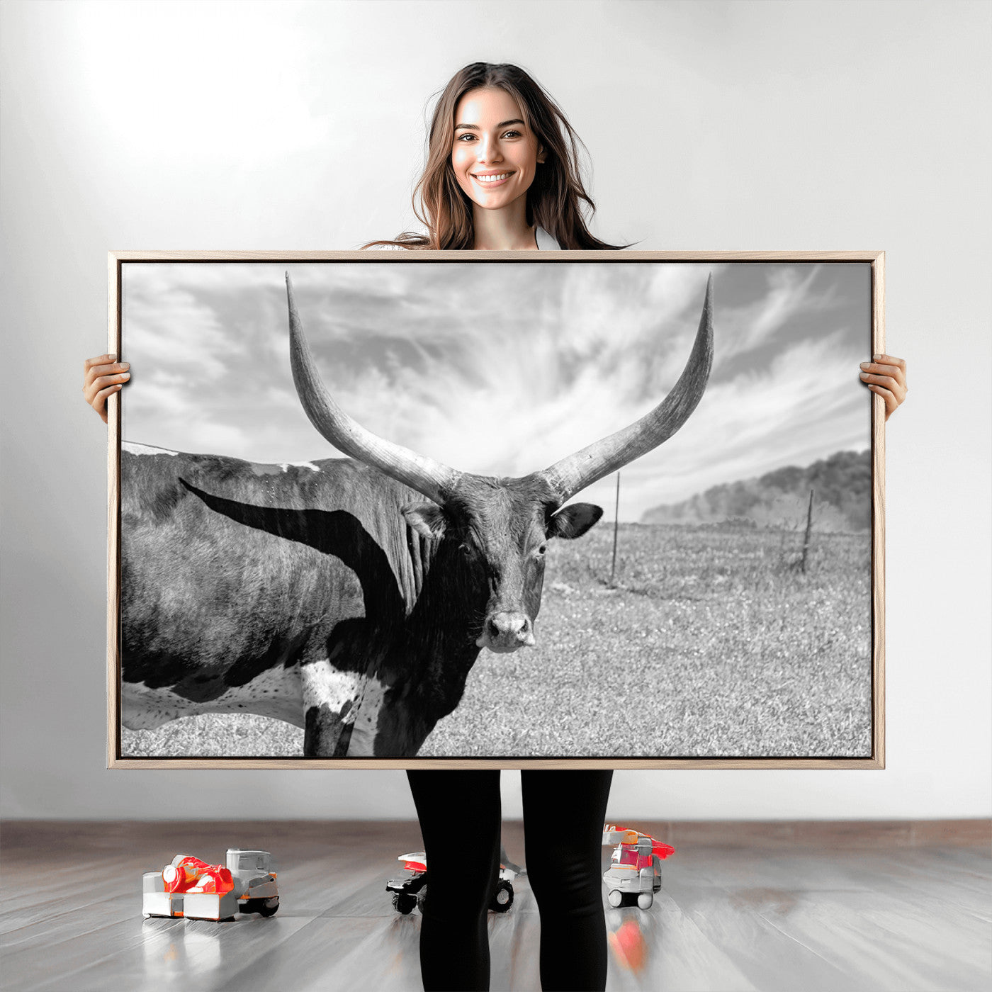 30017-MGV-CV-36X24-Cattle Wall Art Longhorn Cow Canvas Print