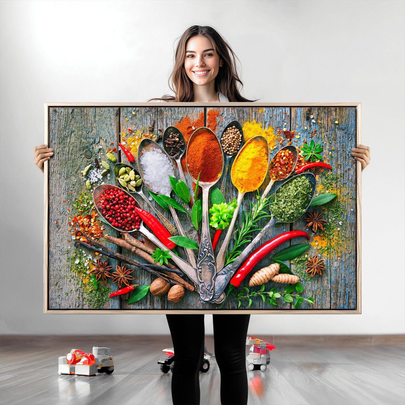 20619-MGV-CV-36X24-Spoonful of Spices Cooking Wall Art Canvas Print - Vibrant Kitchen Decor Triptych – Culinary Art Print for Dining Room or Kitchen – Ready to