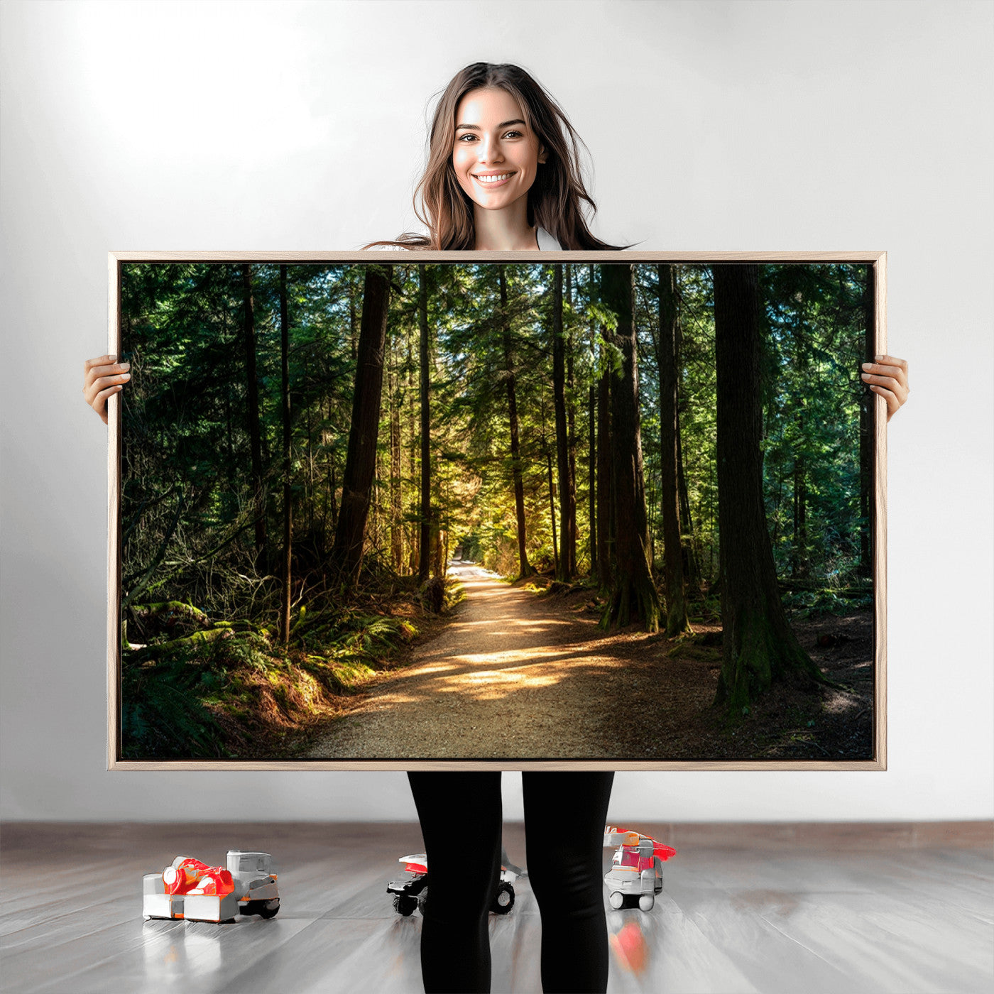 51762-MGV-CV-36X24-Sunlit Forest Pathway Canvas Print | 3 Panel Large Nature Wall Art for Living Room, Office, or Modern Space | Tranquil Scenic Forest, Ready