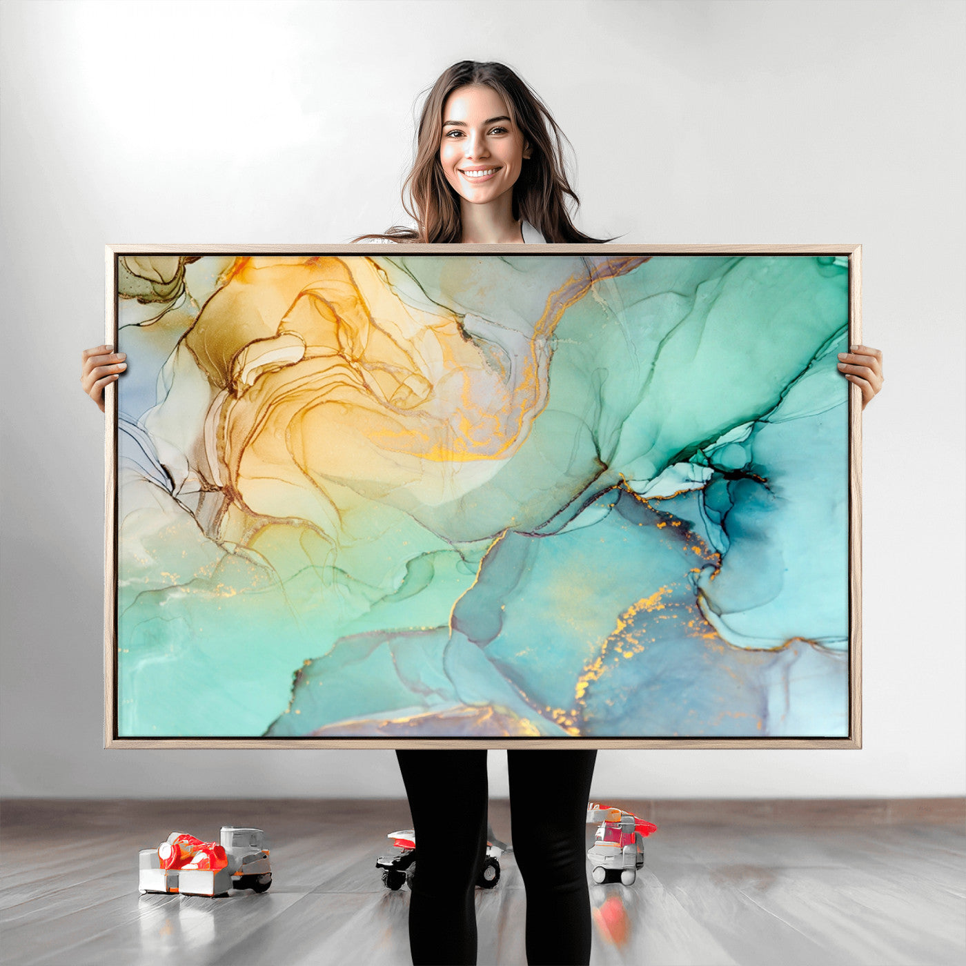 47242-MGV-CV-36X24-Green Marble Fluid Effect Wall Art Abstract Canvas Wall Art Print